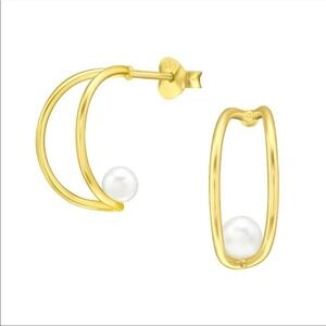 14k Gold Pearl Half Hoops​